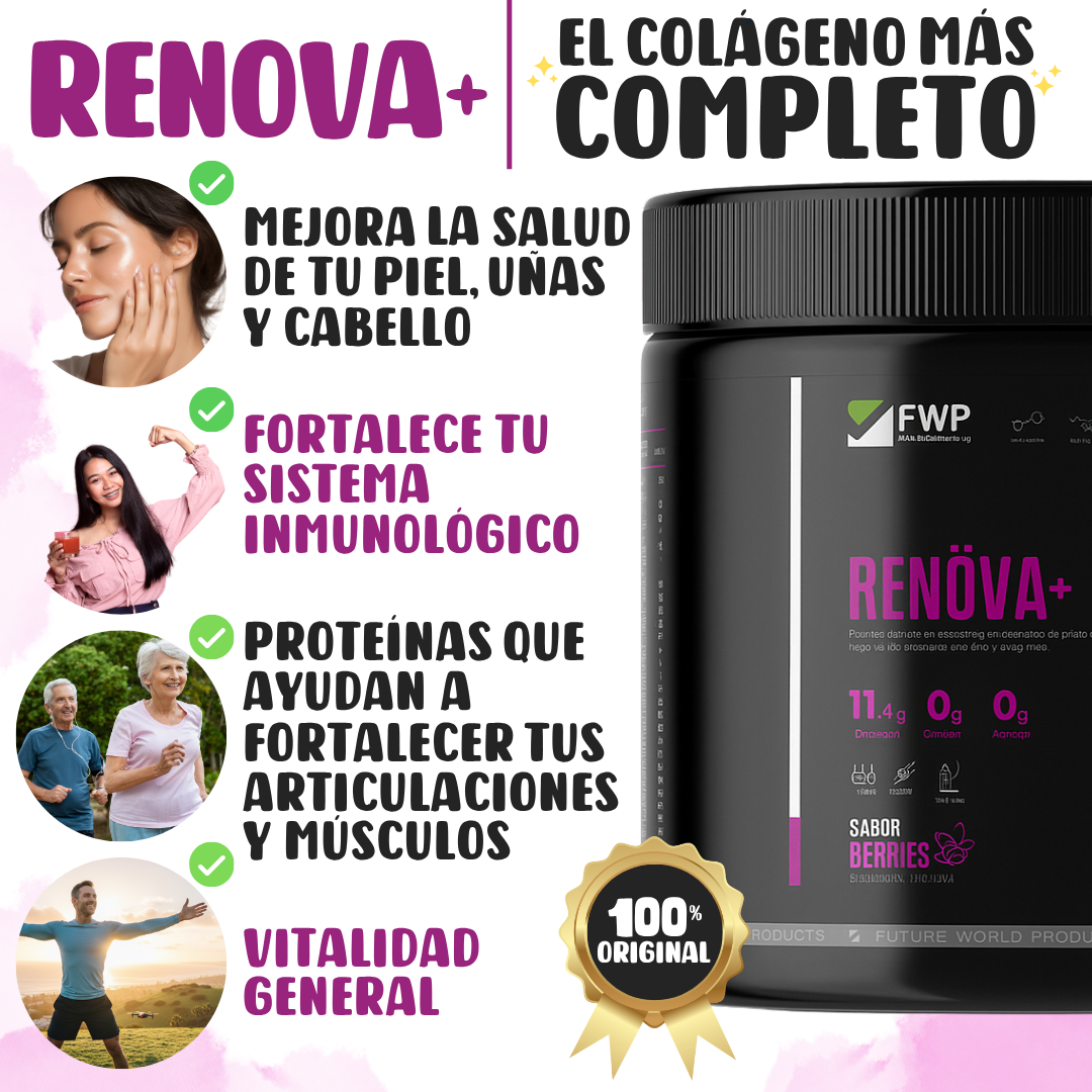 RENÖVA+ Colágeno para piel, cabello, uñas y articulaciones